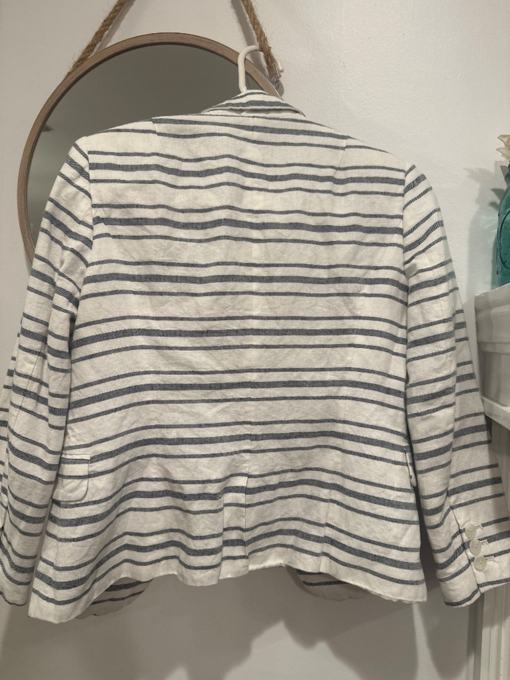 Banana Republic White & Navy Striped Linen Blend Blazer Size 0 Nautical - Picture 4 of 8